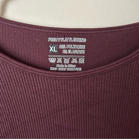 PrettyLittleThing Maxi Midi Long Sleeve Crewneck Burgundy Maroon Dress Size XL - Picture 4 of 6